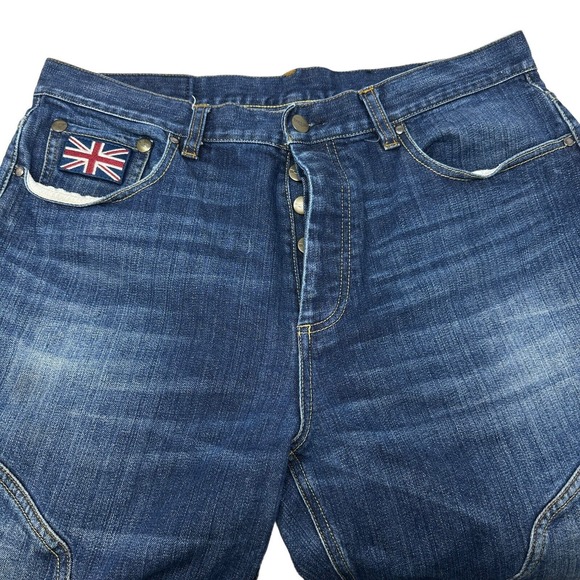 TRIUMPH MOTORCYCLE Jeans Blue Gusseted Double Knee Denim Flap Pockets 36X34 - Picture 6 of 16